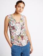 Marks & Spencer Floral Print V-neck Sleeveless Shell Top Ivory Mix