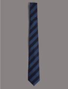 Marks & Spencer Silk Rich Striped Tie Blue Mix
