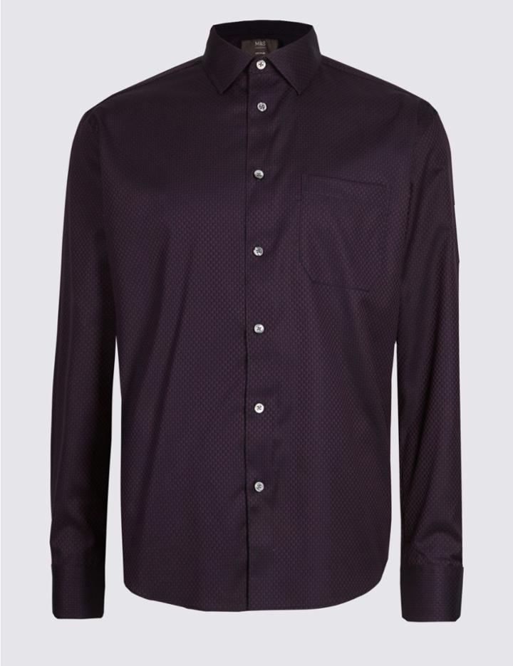Marks & Spencer Pure Cotton Textured Shirt With Pocket Mulberry Mix