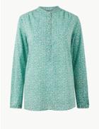 Marks & Spencer Pure Cotton Floral Print Blouse Green Mix