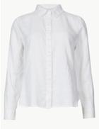 Marks & Spencer Petite Pure Linen Long Sleeve Shirt Eco White