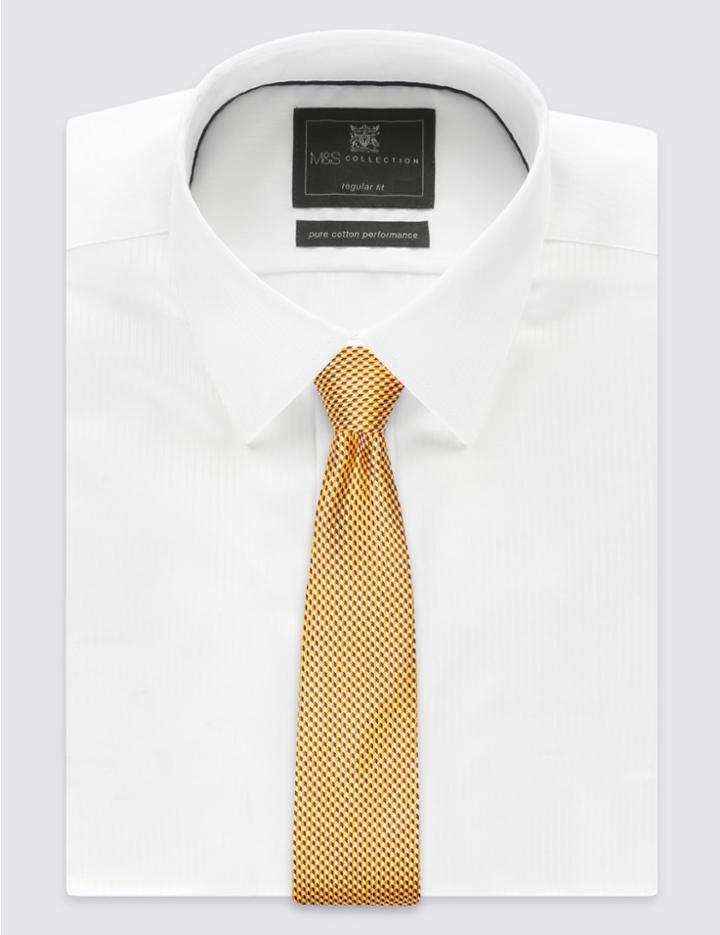 Marks & Spencer Pure Silk Textured Tie Orange Mix