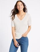 Marks & Spencer Modal Rich V-neck Short Sleeve T-shirt Ivory