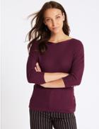 Marks & Spencer Ribbed Slash Neck 3/4 Sleeve Jumper Plum