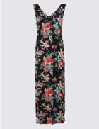 Marks & Spencer Floral Print Ruched Front Jersey Slip Dress Black Mix