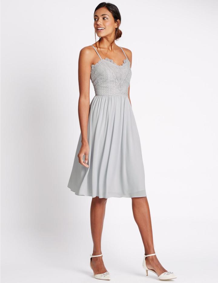 Marks & Spencer Floral Lace Strap Swing Dress Silver Grey