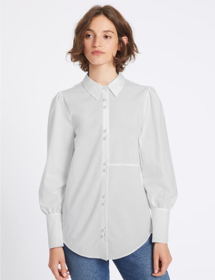Marks & Spencer Cotton Blend Bubble Sleeve Shirt White