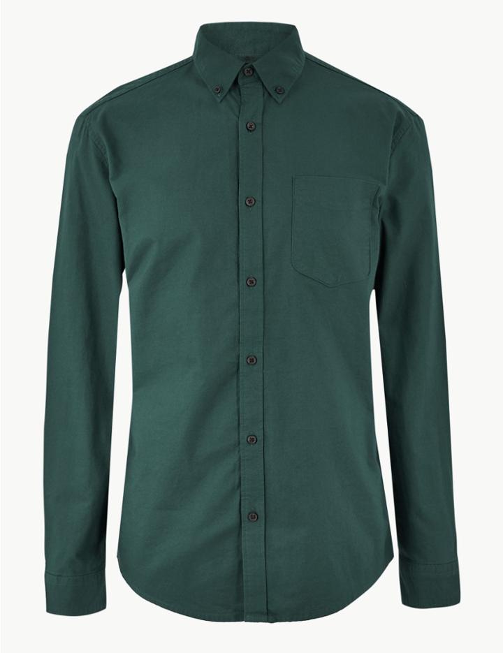 Marks & Spencer Pure Cotton Oxford Shirt With Pocket Emerald