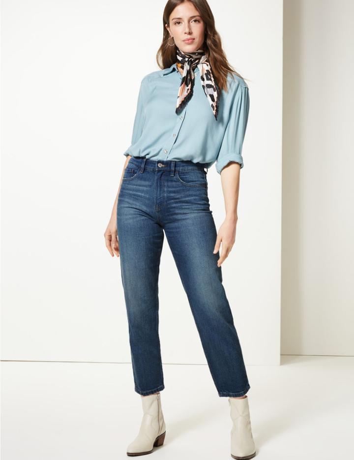 Marks & Spencer High Waist Straight Leg Ankle Grazer Jeans Medium Indigo