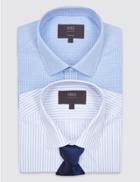 Marks & Spencer 2 Pack Easy To Iron Shirts With Tie Blue Mix