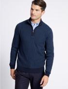 Marks & Spencer Pure Cotton Two Tone Half Zipped Jumper Navy