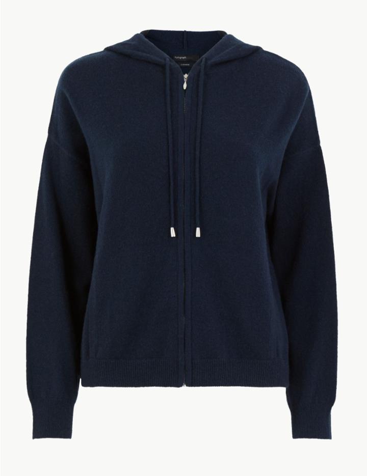 Marks & Spencer Pure Cashmere Cropped Hoodie Navy