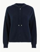 Marks & Spencer Pure Cashmere Cropped Hoodie Navy