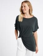 Marks & Spencer Modal Rich Side Knot Short Sleeve Top Charcoal