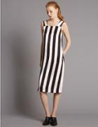 Marks & Spencer Striped Slip Dress With Belt Ivory Mix