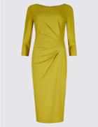 Marks & Spencer Drape 3/4 Sleeve Shift Midi Dress Ochre