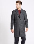 Marks & Spencer Pure Wool Peak Collar Overcoat Navy Mix