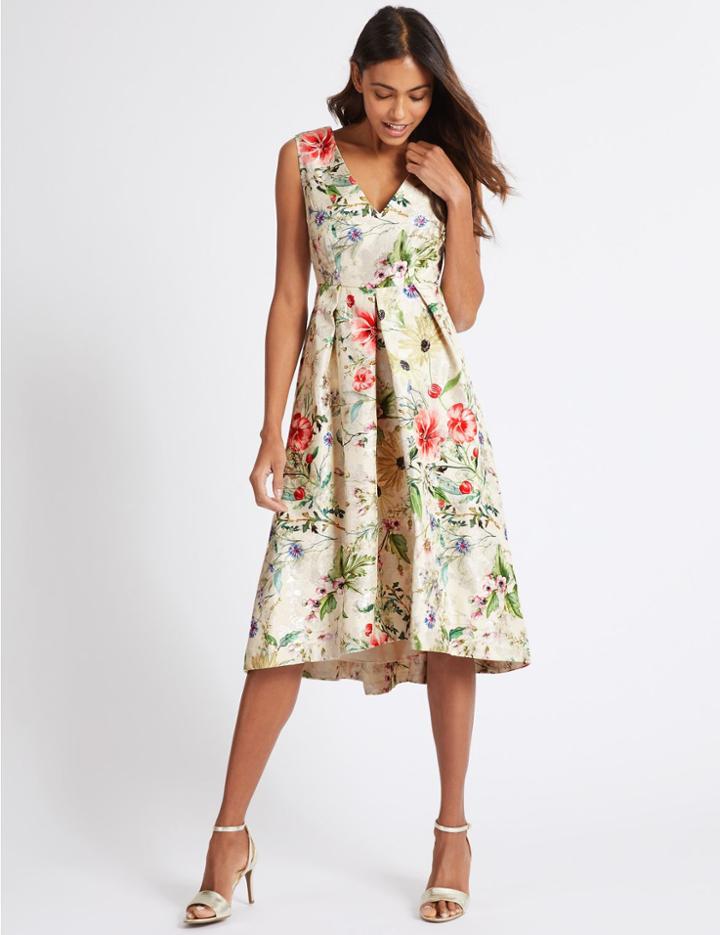 Marks & Spencer Jacquard Print Skater Midi Dress Ivory Mix