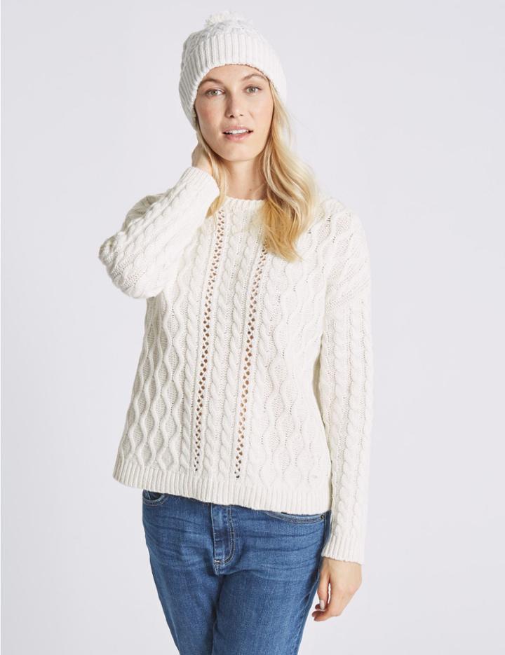 Marks & Spencer Cotton Blend Textured Jumper With Hat Cream