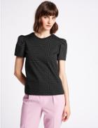 Marks & Spencer Pure Cotton Printed Puff Sleeve T-shirt Navy Mix