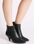 Marks & Spencer Leather Cone Heel Ankle Boots Black