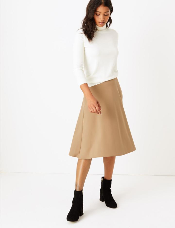 Marks & Spencer Circle A-line Midi Skirt Camel