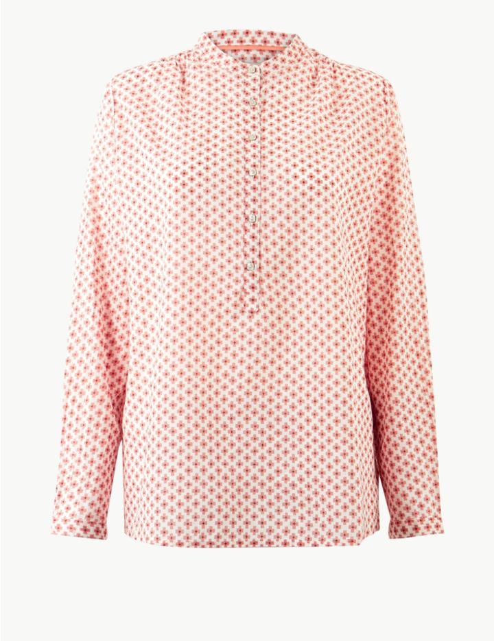 Marks & Spencer Pure Cotton Geometric Print Shirt Orange Mix