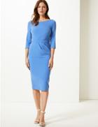 Marks & Spencer Pleated 3/4 Sleeve Bodycon Dress Cornflower