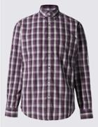 Marks & Spencer Pure Cotton Checked Shirt With Pocket Burgundy