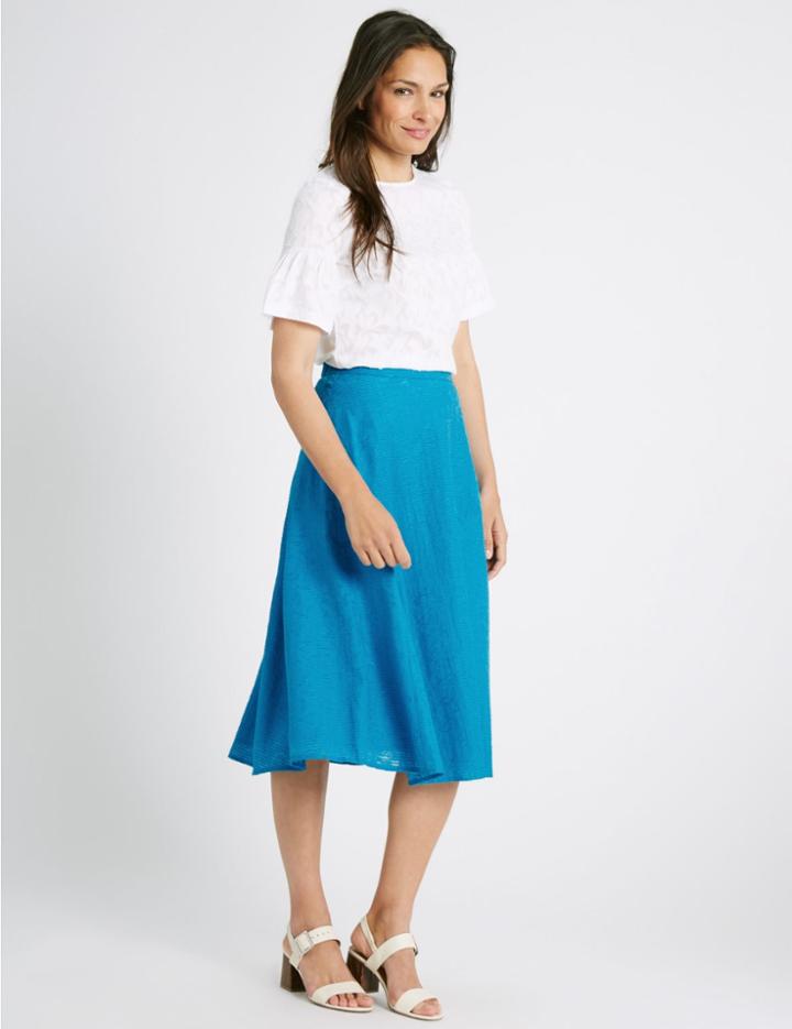 Marks & Spencer Burnout A-line Midi Skirt Turquoise