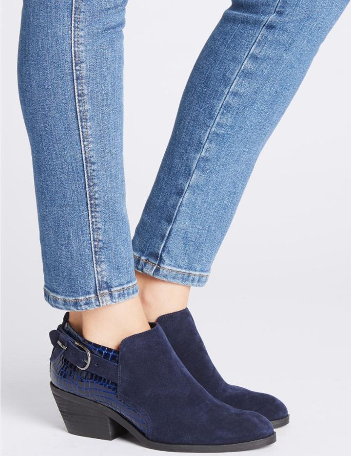 Marks & Spencer Leather Ankle Boots Blue Mix
