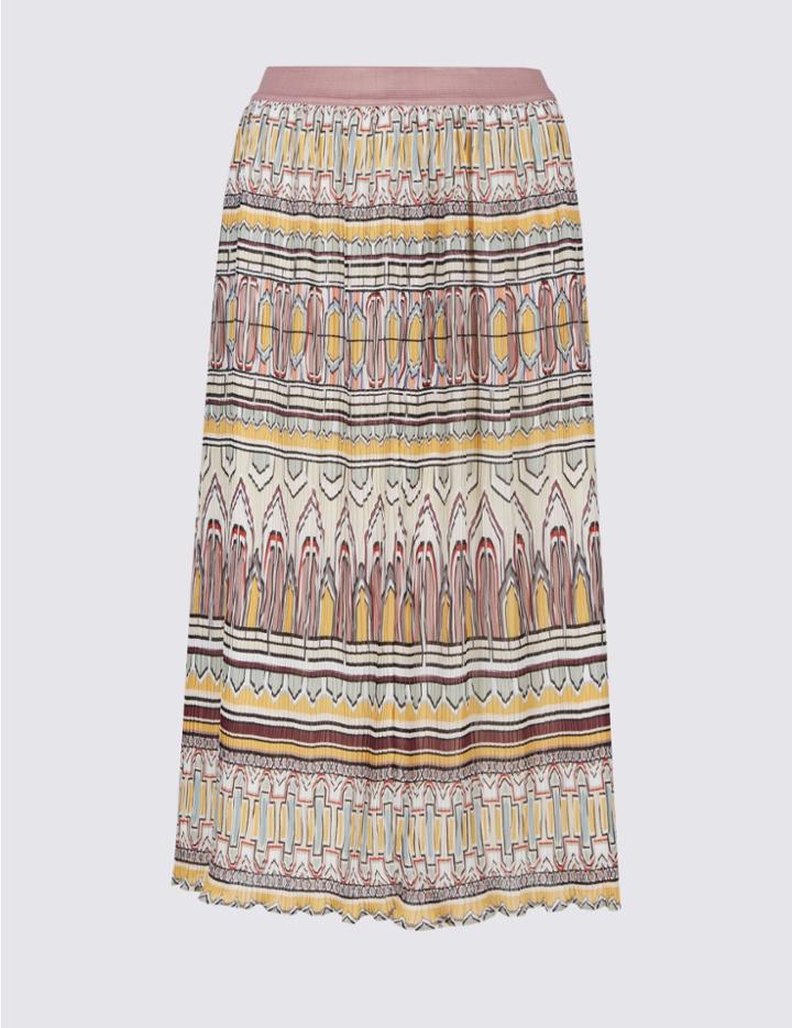 Marks & Spencer Printed A-line Midi Skirt Ivory Mix