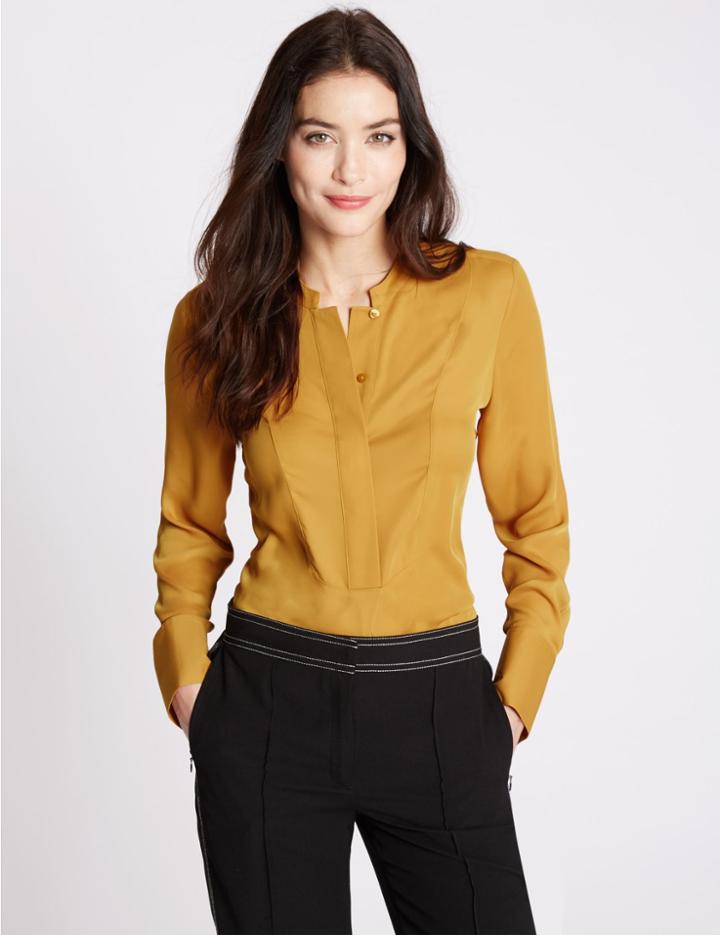 Marks & Spencer Long Sleeve Popover Blouse Gold
