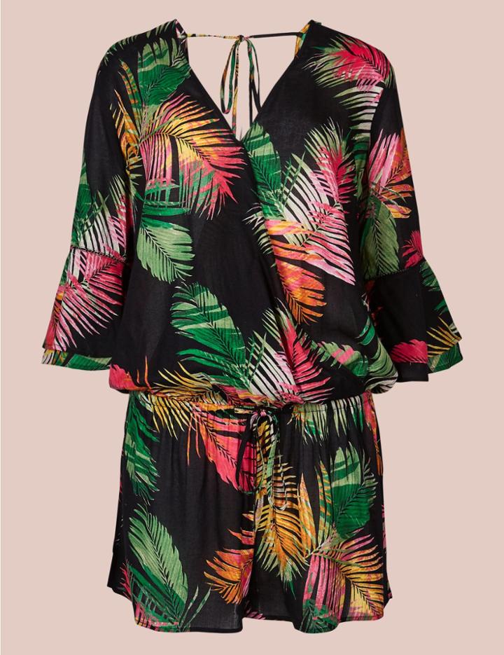 Marks & Spencer Pure Modal Palm Print Playsuit Black Mix