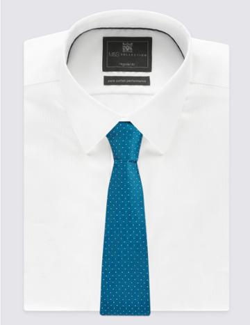 Marks & Spencer Pure Silk Spotted Textured Tie Kingfisher