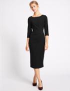 Marks & Spencer Drape 3/4 Sleeve Shift Midi Dress Black