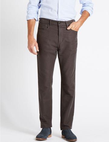 Marks & Spencer Pure Cotton Regular Fit Moleskin Trousers Grey