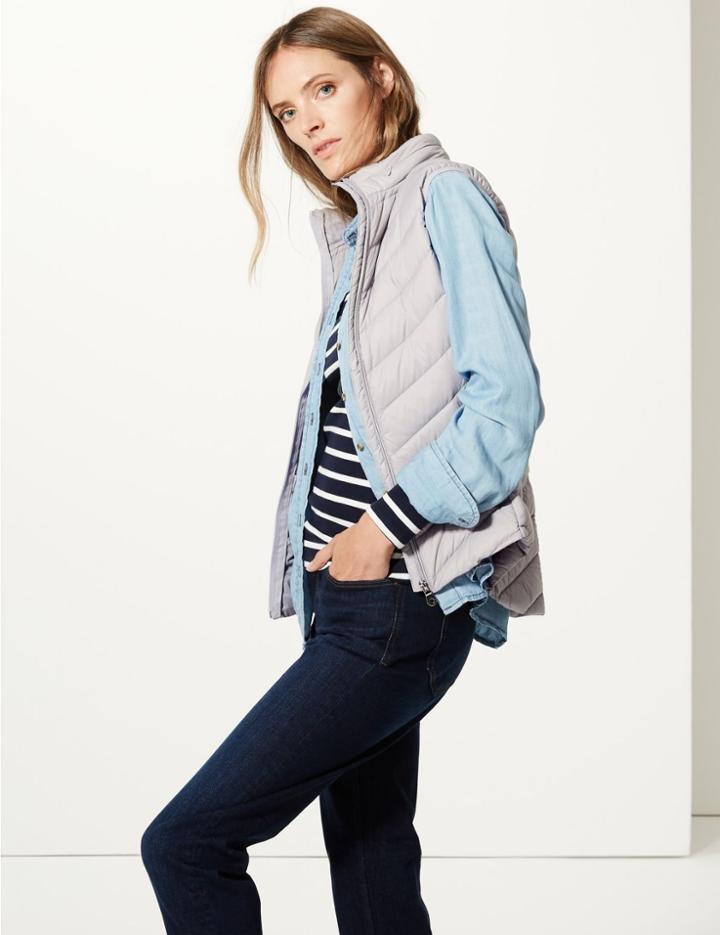 Marks & Spencer Lightweight Down & Feather Gilet With Stormwear&trade; Light Grey