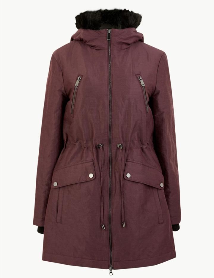 Marks & Spencer Fur Collar Parka Mulberry