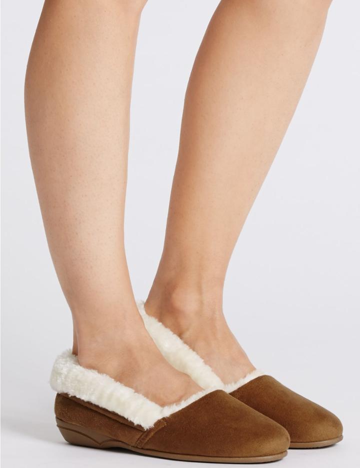 Marks & Spencer Fur Ballerina Slippers Tan