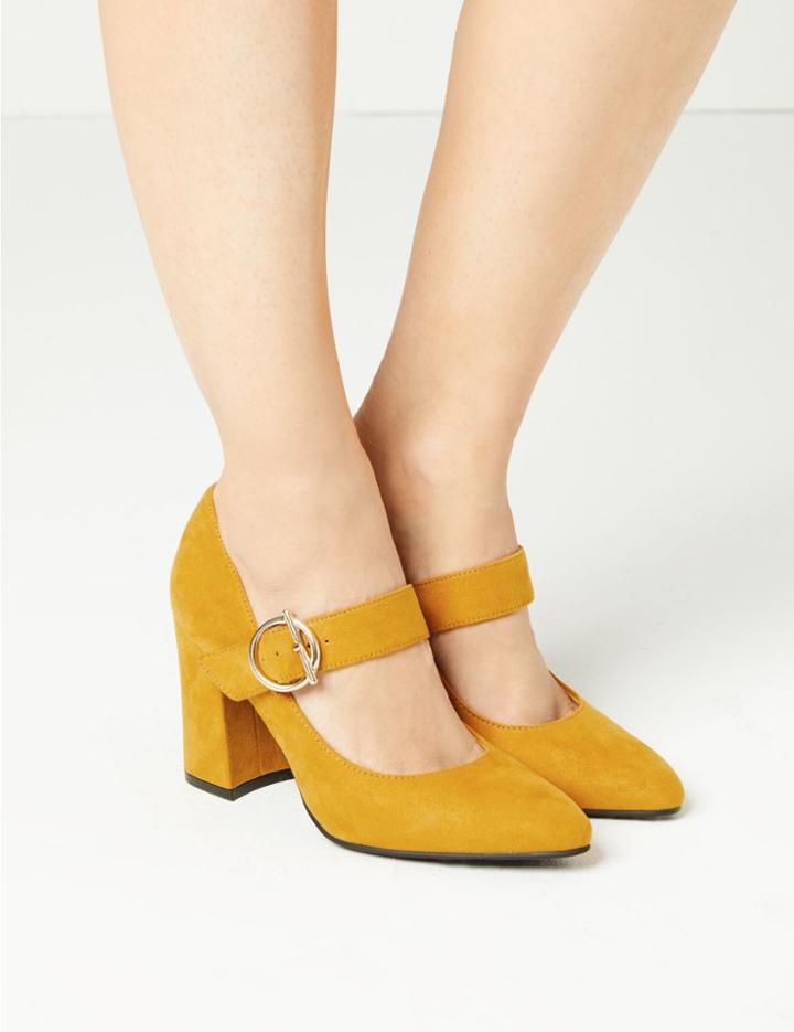 Marks & Spencer Block Heels Court Shoes Ochre