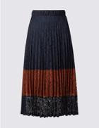Marks & Spencer Lace Pleated Midi Skirt Navy Mix