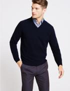 Marks & Spencer Pure Extra Fine Lambswool V-neck Jumper Navy