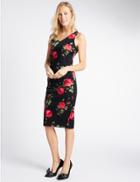 Marks & Spencer Floral Print Sleeveless Bodycon Dress Red Mix