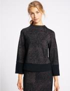 Marks & Spencer Printed Ponte Long Sleeve Shell Top Black Mix