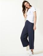 Marks & Spencer Textured Jersey Wide Leg Cropped Trousers Navy Mix