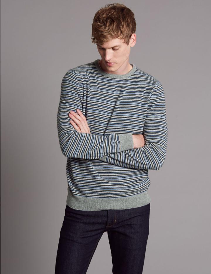 Marks & Spencer Pure Cashmere Striped Jumper Blue Mix