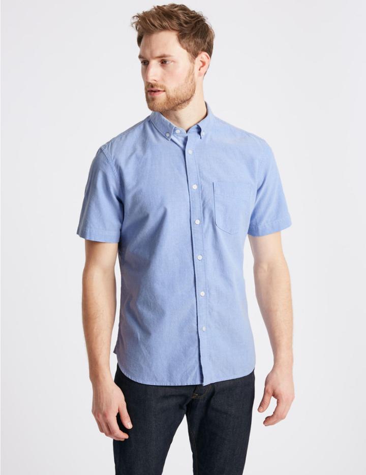 Marks & Spencer Pure Cotton Slim Fit Shirt Blue