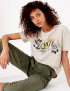 Marks & Spencer Embroidered Love Graphic T-shirt Oatmeal Mix
