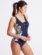 Marks & Spencer Secret Slimming&trade; Floral Print Padded Swimsuit Blue Mix